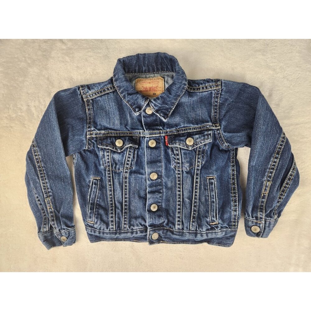 Levi‎ Strauss Denim Jacket Child 3X Regular Blue Jean Classic Red Tab Snap Front